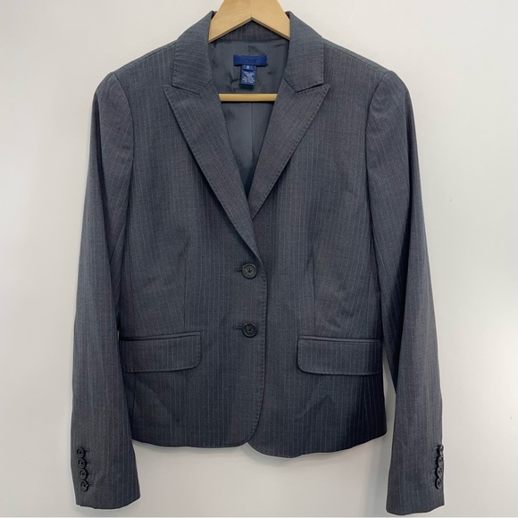J Crew Blazer Jacket Coat 2 Button Gray Wool Super 120’s Pin Striped Womens 8 - Picture 1 of 10
